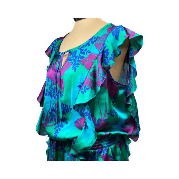 Express Womens Sleeveless Floral Ruffle Front Peplum Blouse With Elastic Waist - Picture 5 of 14